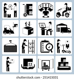 warehouse management icons set, shipping management icons