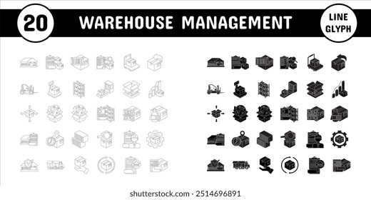 Warehouse Management Line Glyph Vector Illustration Icon Sticker Set Design Materials