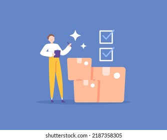 Warehouse Manager Or Supervisor. Stock Opname And Stock Take. Inventory Management And Inventory Control. A Worker Checks And Counts Incoming Goods. Check The Amount Of Stock Inventory. Illustration