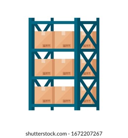 Warehouse Metal Shelving With Boxes Isolated Icon Vector Illustration Design