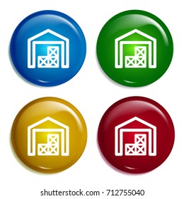 Warehouse multi color gradient glossy badge icon set. Realistic shiny badge icon or logo mockup