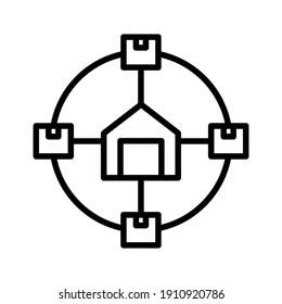 Lager, Netzwerk, Versand, Zweigstellen, Pakete Symbol Vektorbild. Kann auch für Lieferung und Logistik verwendet werden. Geeignet für den Einsatz in Web-Apps, mobilen Apps und Printmedien.