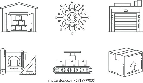 Conjunto de iconos de operaciones de almacén y logística