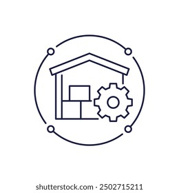 warehouse, optimizing distribution line icon on white
