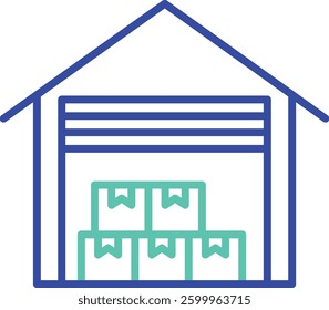 Warehouse outline dual color vector illustration icon design