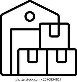 Warehouse outline Icon for Storage and Logistics. Inventory facility symbol, supply chain management illustration, storage unit vector