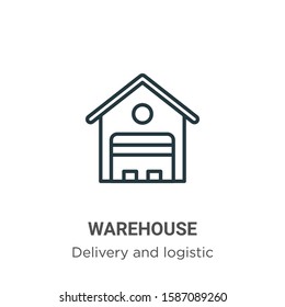 Warehouse outline vector icon. Thin line black warehouse icon, flat vector simple element illustration from editable delivery and logistic concept isolated on white background
