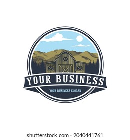 ALMACENAMIENTO, BOSQUES DE PINO Y DISEÑO DE LOGOTIPO VINTAGE DE MONTAJE