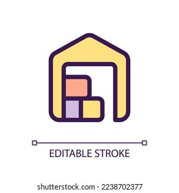 Warehouse pixel perfect RGB color ui icon. Postal storehouse. Logistics. Simple filled line element. GUI, UX design for mobile app. Vector isolated pictogram. Editable stroke. Arial font used