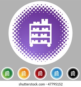 Icono de carro de rack de almacén aislado en un fondo blanco.