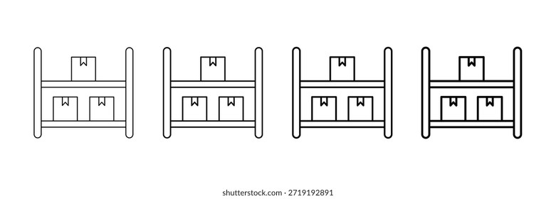 Conjunto de Vectores de iconos de estante de almacén en estilo de línea de movimiento diferente