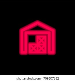 Warehouse red glowing neon ui ux icon. Glowing sign logo vector
