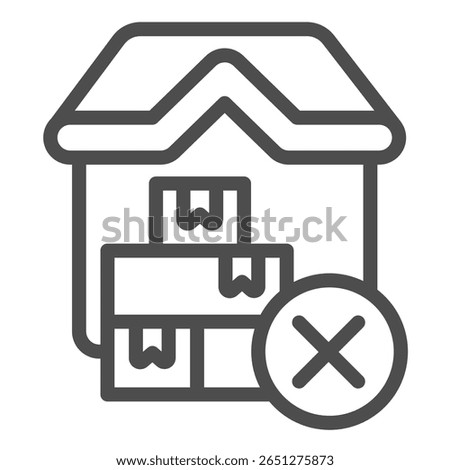 Warehouse of report boxes prohibited line icon, hoarding concept. Vector graphics. Keeping packages forbidden, security sign on white background, outline style icon for mobile or web design