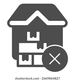 Warehouse of report boxes prohibited solid icon, hoarding concept. Vector graphics. Keeping packages forbidden, security sign on white background, glyph style icon for mobile or web design