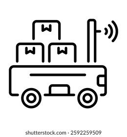 Warehouse robot carrying package boxes, line style icon