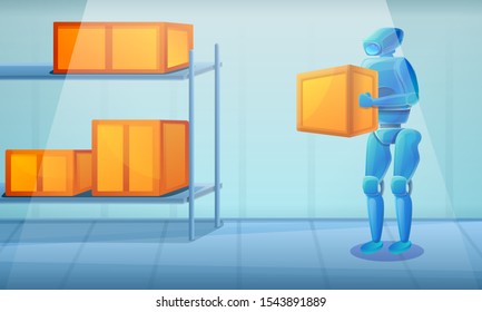 warehouse robot working at warehouse, vector illustration