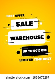 Warehouse Sale banner. Sale offer price sign. Brush vector banner. Discount text. Vector