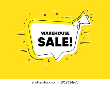 Warehouse sale. Megaphone yellow vector banner. Special offer price sign. Advertising discounts symbol. Thought speech bubble with quotes. Warehouse sale chat think megaphone message. Vector