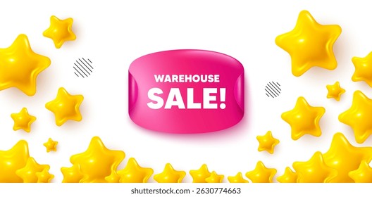Warehouse sale sticker stars banner. 3d stars background. Warehouse sale tag. Special offer price sign. Advertising discounts symbol. Winner sparkle banner. Promo background. Vector