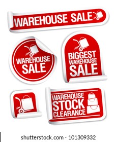 Warehouse sale stickers with hand truck.