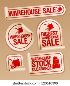 Warehouse sale stickers with hand truck.