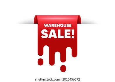 Warehouse sale text. Red ribbon tag banner. Special offer price sign. Advertising discounts symbol. Warehouse sale sticker ribbon badge banner. Red sale label. Vector