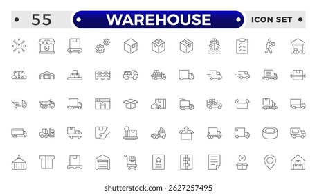 Warehouse service outline icon set. Containing order tracking, delivery home, delivery , truck, scooter, courier and cargo icons. Shipping symbol. 
