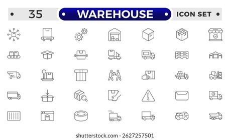 Warehouse service outline icon set. Containing order tracking, delivery home, delivery , truck, scooter, courier and cargo icons. Shipping symbol. 

