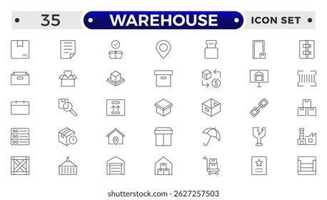 Warehouse service outline icon set. Containing order tracking, delivery home, delivery , truck, scooter, courier and cargo icons. Shipping symbol. 
