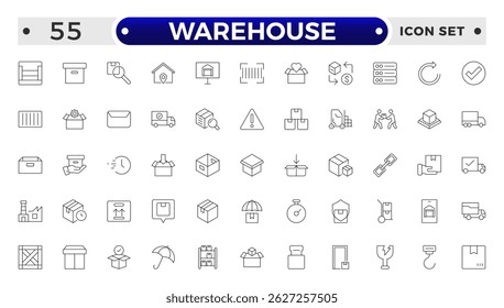 Warehouse service outline icon set. Containing order tracking, delivery home, delivery , truck, scooter, courier and cargo icons. Shipping symbol. 
