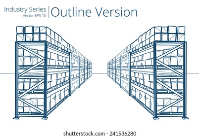 Warehouse Shelves. Vector illustration of Warehouse Shelves, Outline Series.