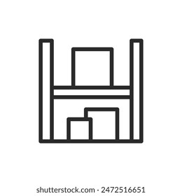 Warehouse shelving with boxes, linear style icon. Shelving with boxes, storage or inventory. Editable stroke width.