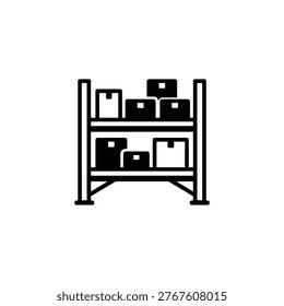 Warehouse shelving icon, warehouse storage shelving black and white vector