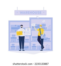 Warehouse shipping division flat design, Messenger courier illustration