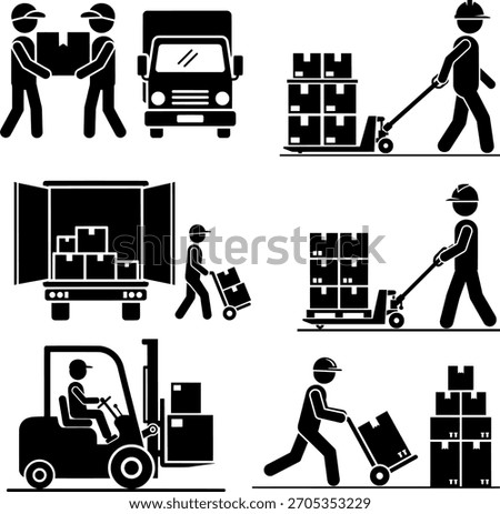 Warehouse Shipping and Freight Service Stick Figures Vector