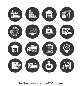 warehouse and shipping icon set in circle buttons