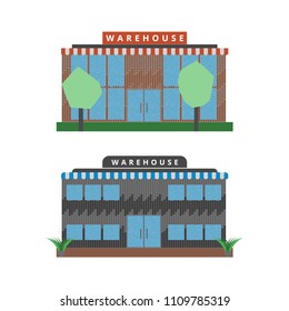 Warehouse shop icon set in flat design style