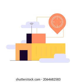 Warehouse. Smart building. Location, delivery service. Tracking. Infographic element. Flat illustration. Vector file.