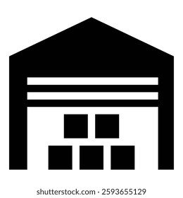warehouse solid icon, representing storage, logistics, supply chain, inventory.