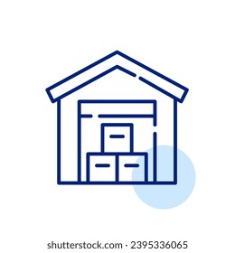 Almacén con pila de paquetes. Servicio de entrega. Icono perfecto de píxeles
