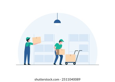 Warehouse Staff Arranging Products on Shelves. Illustration