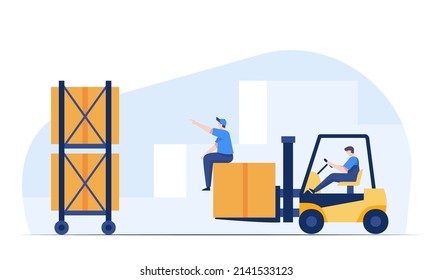 Warehouse staff wearing uniform Loading parcel box and checking product from warehouse. Delivery and logistic, storage and truck, transportation industry, delivery and logistic. Business delivery