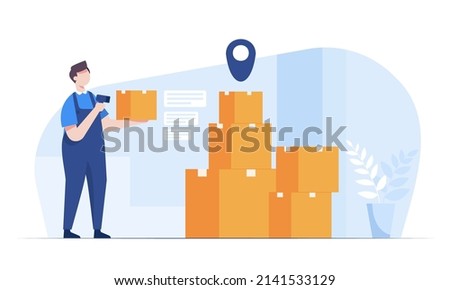 Warehouse staff wearing uniform Loading parcel box and checking product from warehouse. Delivery and logistic, storage and truck, transportation industry, delivery and logistic. Business delivery