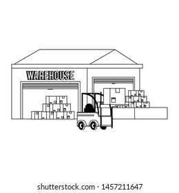Warehouse storage with boxes and forklift vector illustration