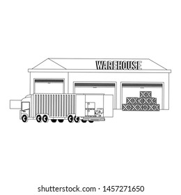 Warehouse storage with boxes merchandise and cargo truck vector illustration