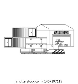 Warehouse storage with boxes pvc pipes and containers vector illustration