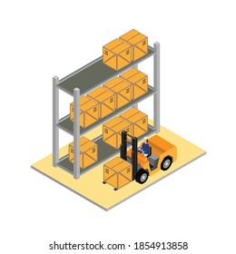 Warehouse storage and distribution of cargo with forklift
