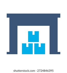 Icono de almacenamiento de almacén caja de carga de diseño de Vector plano azul símbolo logística construcción entrega stock elemento gráfico signo
