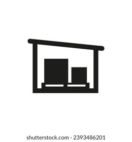 Warehouse and storage icon with cargo on a pallet inside. Vector illustration and symbol.