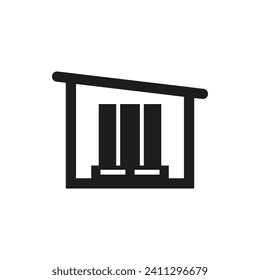 Warehouse and storage icon with cargo on a pallet inside. Vector illustration and symbol.